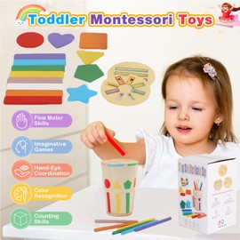 Afufu Colour Sorting Toys for Toddlers, Shape Sorter Stacking & Plugging Toys for 1 Year Old Babies, Wooden Toys Montessori Toys for 1-3 Year Olds Children, Sensory Play Gift for Boys and Girls