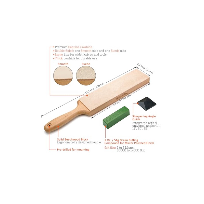 SHARPAL 205H Double-Sided Leather Strop 13.2" x 2.4" Kit, Genuine