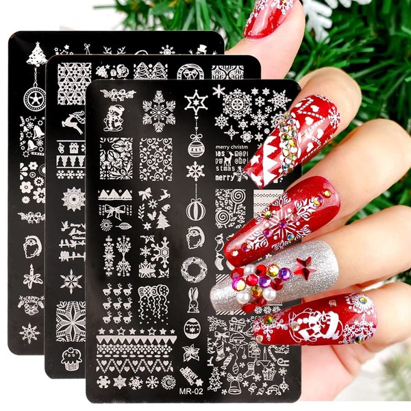 Christmas Nail Art Stamping Plate - 3 Sheets Holiday Snowflake Image Plate Stamp Kit Manicure Template Set Nail Art Design (2611)