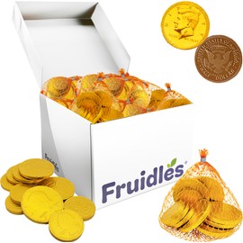 Fruidles Chocolate Coins in Mesh Bags, 10 Belgian Milk Chocolate Half-Dollar Gold Coins Per Mesh Bag, Total 54oz Bag (36-Pack)