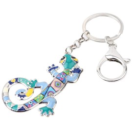 DOWAY Enamel Cute Lizard Gecko Keychain Keyring Charm for Handbags Purses Bags Belts Decor Gift (Blue)