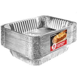 XpressPak Large Aluminium Foil Trays - [15-Pack Value] - Disposable Baking Foil Pans - (32X26 cm - 10X12 inches) - Half Size, Deep Steam Table Pans for Baking, Roasting & Food Prepping