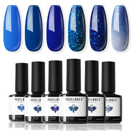 modelones- Juego de esmaltes de uñas en gel de color azul, 6 esmaltes de uñas en gel que cambian de color azul oscuro, kit de esmaltes de uñas en gel 