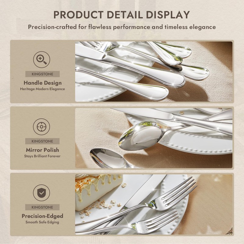KINGSTONE 20 Piece Teardrop Silverware Set for 4, 18/10 Stainless