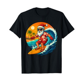 Surfing Santa Tropical Christmas Holiday Hawaiian Beach T-Shirt