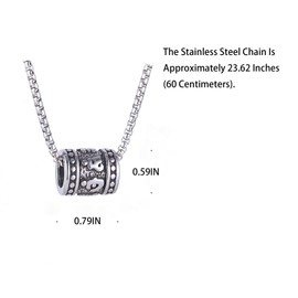 Men'S And Women'S Vintage Six-Character Mantra Transfer Bead Buddha Bead Barrel Shaped Pendant Necklace, 316L Stainless Steel, Silver Stainless Steel Square Pearl Chain,Auspicious Amulet Jewelry