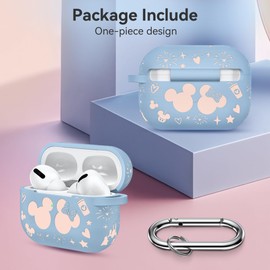 Girovo Compatible with Airpods Pro 2nd/1st Generation Case Cover with Keychain, Women Men Soft Silicone Two-Tone Cute Cartoon Engraved Convenience Protective Case, Front LED Visible Blue/Pink