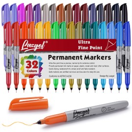 LAZGOL Ultra Fine Permanent Marker Bulk, 32 Assorted Colors Ultra Fine Point Permanent Marker set, Felt Tip Pens Works on Plastic, Wood, Stone, Metal and Glass for Valentines Day Gifts