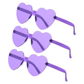 YGAUZ Heart Sunglasses, 3 Pack, Heart Shaped Sunglasses for Women, Transparent Candy Color Rimless Party Heart Sunglasses, Purple, Medium