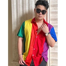 Rainbow Shirts for Men Bowling Print Short Sleeve Regular Fit Hawaiian Casual Button Down Beach Shirts