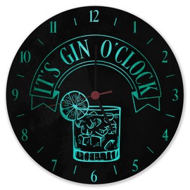 speecheese It's Gin O'Clock Aluminium Wall Clock with Blue Lettering Funny Clock with Ginsaying for Ginfans Alcohol as a Matching Decoration for the Pub or Home Bar
