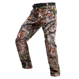 FREE SOLDIER Men's Fleece Lined Outdoor Cargo Hiking Pants Water Repellent Softshell Snow Ski Pants with Zipper Pockets (Hunting Camo 34W x 30L)