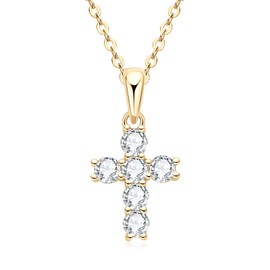 AINUOSHI Moissanite Cross Necklace, 925 Sterling Silver with 14K Gold Plating, Jewelry Box Packed (Gold Cross)