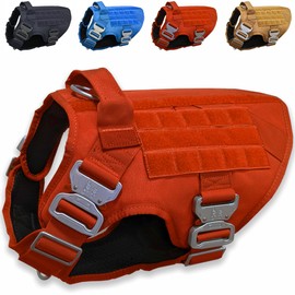 Pets ProMax - Tactical Dog Harness with 4 Metal Buckles [Waterproof Dog Vest K9 Dogs Tactical Harness with Molle], Heavy Duty Harness for Small Dogs (Red, Small (S))