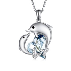 TOUPOP Dolphins Necklace for Women Dolphins Gifts 925 Sterling Silver Dolphins Pendant with Crystal Dolphins Jewelry for Girls Birthday Gifts for Mother and Daughter