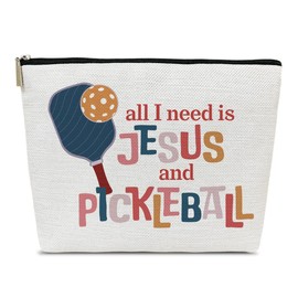 Ythuil Pickleball Gifts Makeup Bag, All I Need is Jesus and Pickleball, Funny Cosmetic Bag for Purse, Birthday Gifts for Pickle Ball Lovers Female Girls Friends Sister Daughter