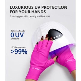 AIRSEE Premium UPF 50+ UV Protection Gloves for Gel Manicures - Fingerless Design for Professional Solon & Home Use, Anti UVA/UVB, Breathable Cool Tech Gloves for UV Lamp & Sun Protection (Neon Pink)