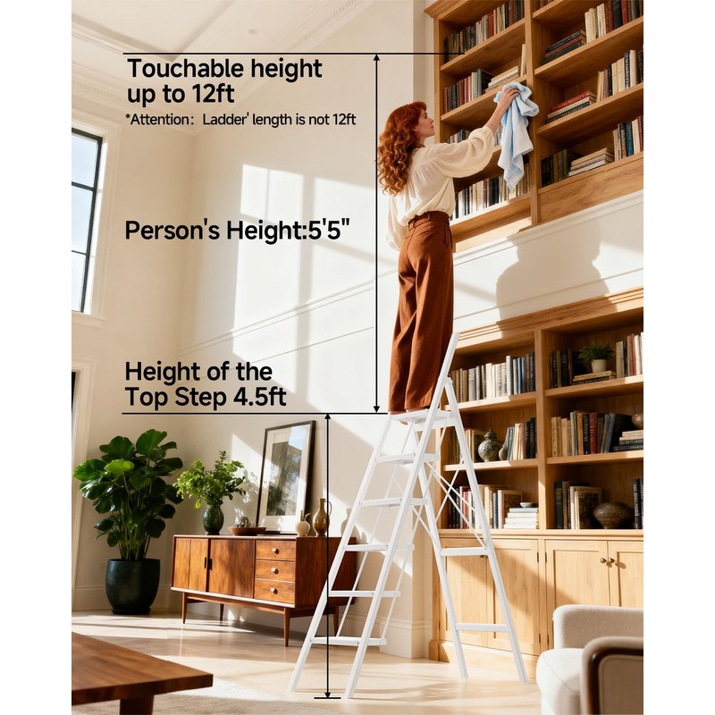 SOLADDER 6 Step Ladder, Anti-Slip and Foldable Step Ladder for