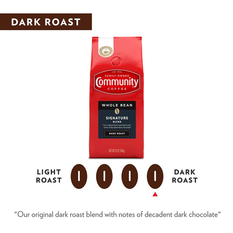 Community Coffee Signature Blend Whole Bean Coffee, Dark Roast, 12