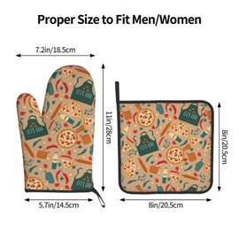 Funny Pizza Chilli Oven Mitt and Pot Holder Set Oven Glove for Kitchen Baking Cooking Grilling