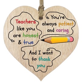 Thank You Teacher - Hanging Wooden Heart Sign Plaque Thankyou Gifts for Teachers - Light Wood Hearts Signs, Thank You Teacher Gifts, Thank You Plaque, Teacher Leaving Present