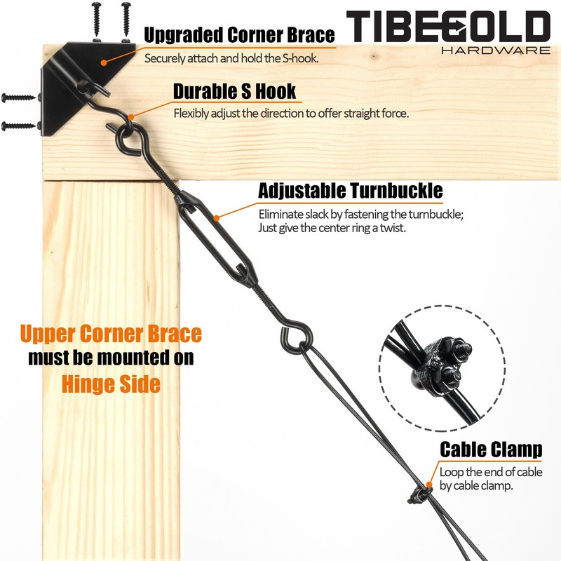 TIBEGOLD Anti Sag Gate Kit for Wooden Fence, Black Gate
