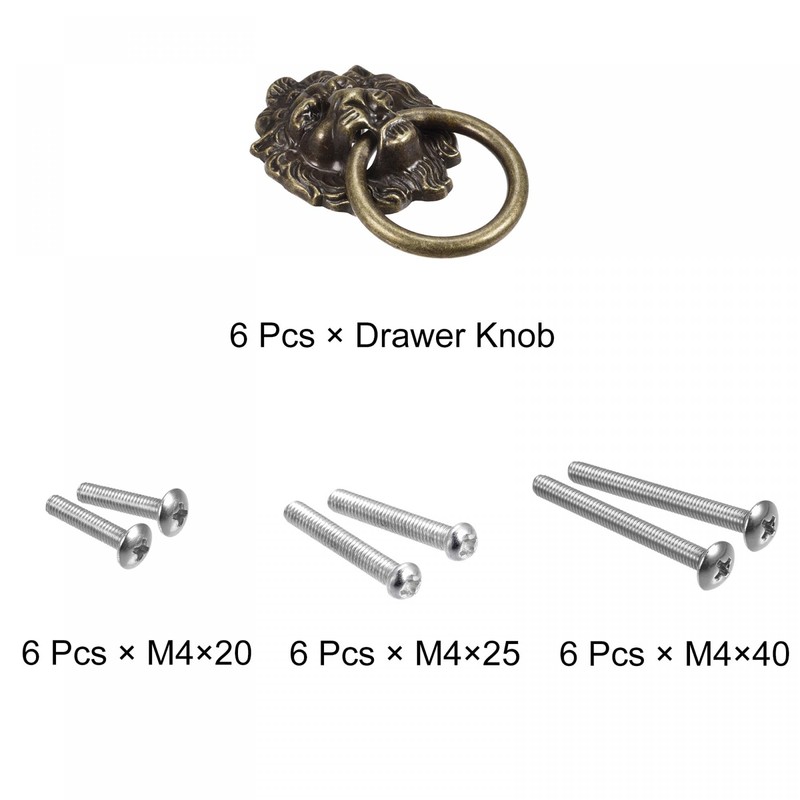 sourcing map 6Pcs Lion Head Pulls Knob 1.57" x 2.68"