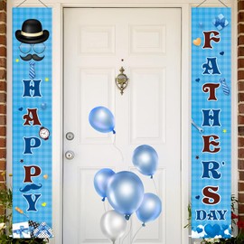 Happy Fathers Day Decorations, Father's Day Backdrop Door Banner Front Porch Signs for Photography, Large Size Fathers Day Party Decor Supplies Video Shoot Studio Prop(Blue)
