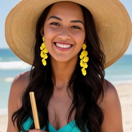 EVER FAITH Long Petal Earrings for Women Girls Acrylic Flower Petal Statement Dangle Earrings Summer Holiday Jewelry, Acrylic, No Gemstone