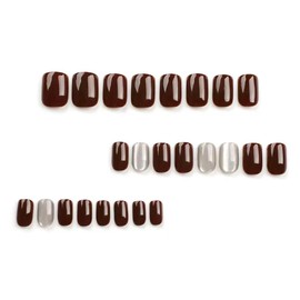 New Meilad autumn and winter nail pressing, cat eye jumping color and dark coffee color combination are fashionable and simple, suitable for commuting, dating and daily use, 24 pieces