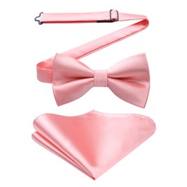 HISDERN Bow Tie Pre-Tied Men's Bow Tie with Pocket Square Set Plain Bow Tie Suit for Tuxedo Wedding, A1 pink, Unit size