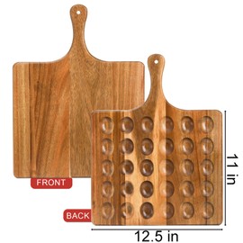 Okllen 30 Holes Reversible Wooden Deviled Egg Platter with Handle, Acacia Wood Deviled Egg Tray Charcuterie Board, Deviled Egg Holder, 17"x13"