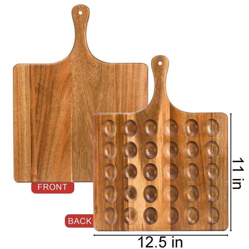 Okllen 30 Holes Reversible Wooden Deviled Egg Platter with Handle,