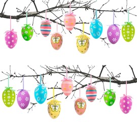 FYZSJWL Pack of 24 Easter Eggs for Hanging, Plastic Easter Eggs with Ribbon, Easter Eggs for Hanging Outdoor, Easter Decoration for Outdoor, for Easter, DIY Crafts, Spring, Home, Party Decoration