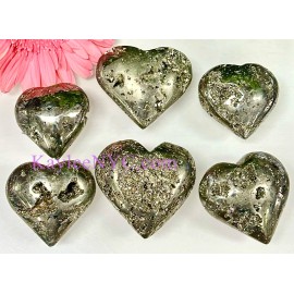 Wholesale Lot 6 Pcs Natural Pyrite Heart ❤️ Crystal Healing Energy