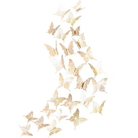 3D Champagne Gold Butterfly Wall Decal Shining Metallic Butter Fly Mural Sticker Heart Butterflies Decoration for Spring Summer Wedding Birthday Living Room Bedroom Nursery Art Decor