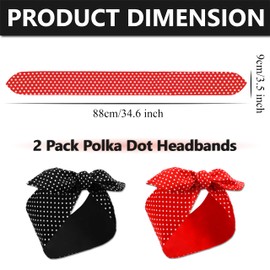Sumhao Polka Dot Headband, 2PCS 1940s Headbands for Women's Hair - Black & Red Hair Accessories for Women, Twisted Head Scarf Bunny Ear Wide Bandana for Daily Wear, Party, or Workout