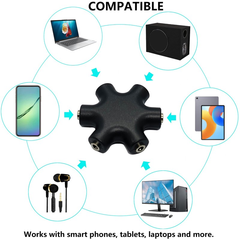 Typheoniks 5-Jack Audio Headphone Splitter for 3.5mm Devices Multi Earphone