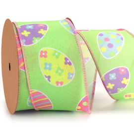 LaRibbons - Cinta de huevos de Pascua con alambre de 2.5 pulgadas, cinta floral para primavera, verano, para manualidades, corona, lazo, decoración de bricolaje, 2.5 x 12 yardas