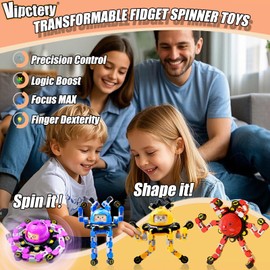 Vipctery 4Pcs Transformable Fidget Spinners for Kids Fidget Toys Teens Adults Sensory Toys with Autism ADHD Stocking Stuffers Bulk Gifts for Boys Girls Party Favors Travel Activities