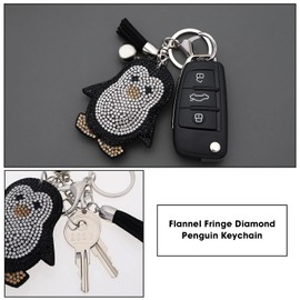 2Pcs Crystal Penguin Keychains Penguin Key Rings with Rhinestone Cartoon Keyrings with Crystal Fashion Keychains Decoration for Women Lady Girls, Black, 6.9x5.8cm/ 2.71x2.28inch