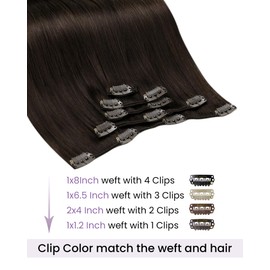 LaaVoo Clip in Hair Extensions Real Human Hair Dark Brown Hair Extensions Clip in Straight Remy Darkest Brown Hair Full Head Double Weft 80g 5pcs 16 Inch #2