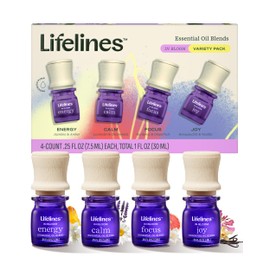 Lifelines Essential Oil Blends, 4-Pack - Blended Essential Oils with Precision Pump for Aromatherapy Diffusers - Long-Lasting Scented Fragrance - in Bloom (Joy, Calm, Focus & Energy)