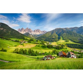 YongFoto 3 x 2 m Vinyl Photo Background, Nature, Landscape, Mountain, Grass Fly, House, Blue Sky, Photography Background for Photo Shooting, Portrait Photos, Party, Children, Wedding, Photo Studio