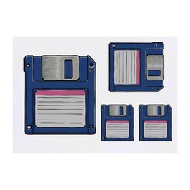4 x 'Blue Floppy Disk' Temporary Tattoos - Water Resistant, Skin-Safe, Non-Toxic Transfers, Mixed Sizes (TO00080476)