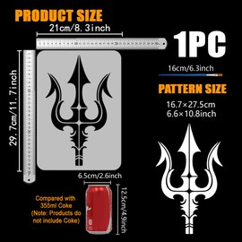 FINGERINSPIRE Poseidon Harpoon Stencil with Brush 8.3x11.7inch Decorative Harpoon Pattern Template Hollowed Ocean Poseidon Stencil Ocean Theme Template for Wood Wall Floor Furniture Decoration