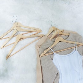 ELONG HOME Solid Wooden Hangers 20 Pack, Wood Suit Hangers with Extra Smooth Finish, Precisely Cut Notches and Chrome Swivel Hook, Clothes Hangers for Shirt Coat Jacket Dress, Natural