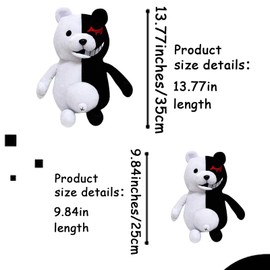 TIMSOPHIA Kids Black White Bear Plush Doll Monokuma Bear 36cm for Kids Birthday Child Pillow Toy Home Decor Adornment(36cm)