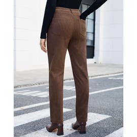 GRAPENT Winter Office Outfits for Women Retro Pants for Women Winter Fashion Corduroy Pants Straight Leg Cocoa Brown Large Fits US Size 12 to 14