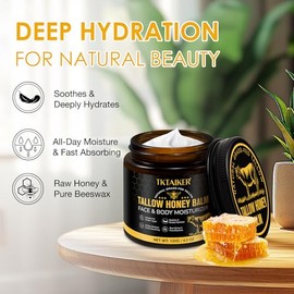 Beef Tallow for Skin, Beef Tallow for Face, Hydrating Tallow Balm with Raw Honey and Beeswax, Grass-Fed Beef Tallow & Raw Wild Honey Blend, Body & Face Moisturizer, Natural Formula, Light Scent